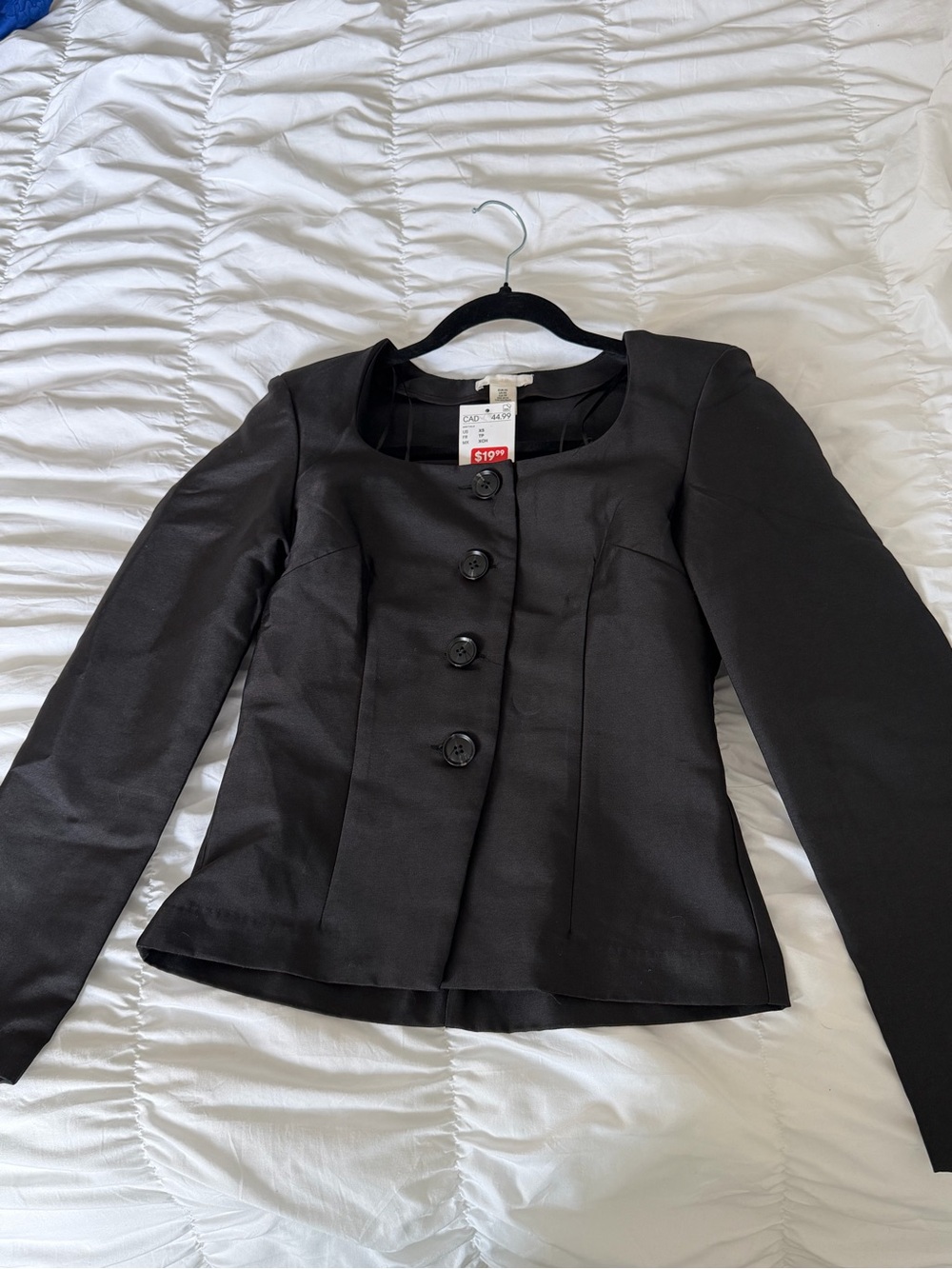 H&M Black Tailored Square-Neck Button Blazer